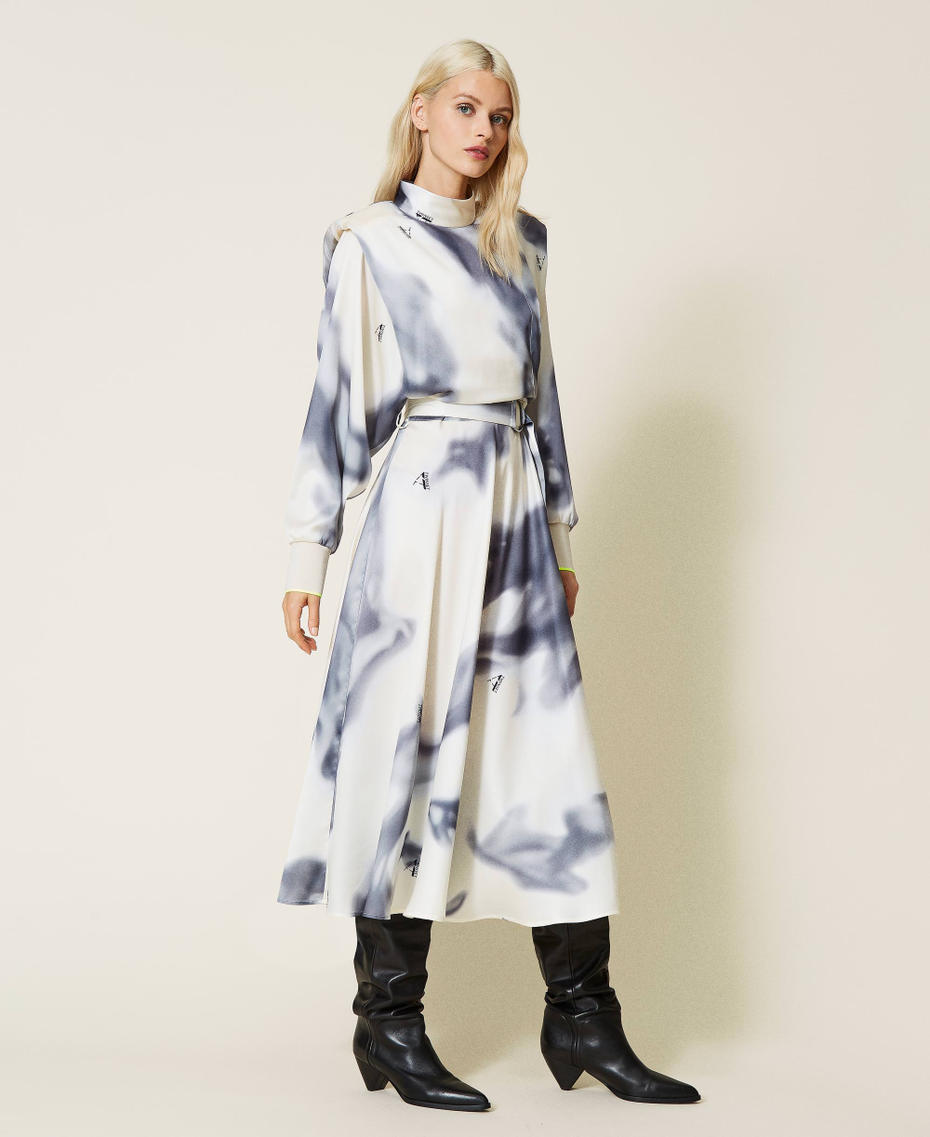 Kleid „Sphene“ aus bedrucktem Twill Print rauchiges Perlmutt-Weiß Frau 212AT2270-03