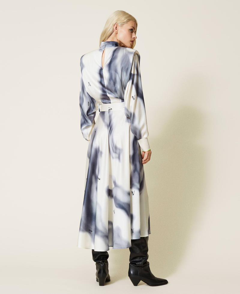 Kleid „Sphene“ aus bedrucktem Twill Print rauchiges Perlmutt-Weiß Frau 212AT2270-04