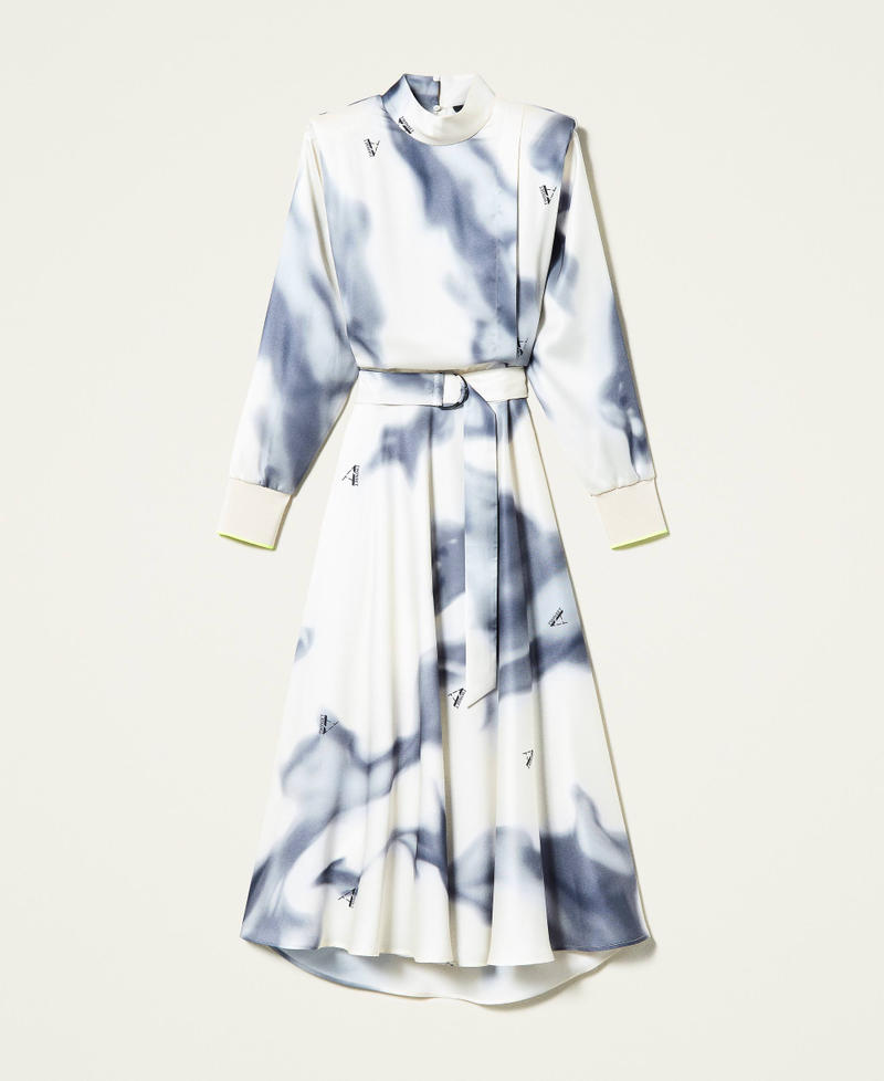 Kleid „Sphene“ aus bedrucktem Twill Print rauchiges Perlmutt-Weiß Frau 212AT2270-0S