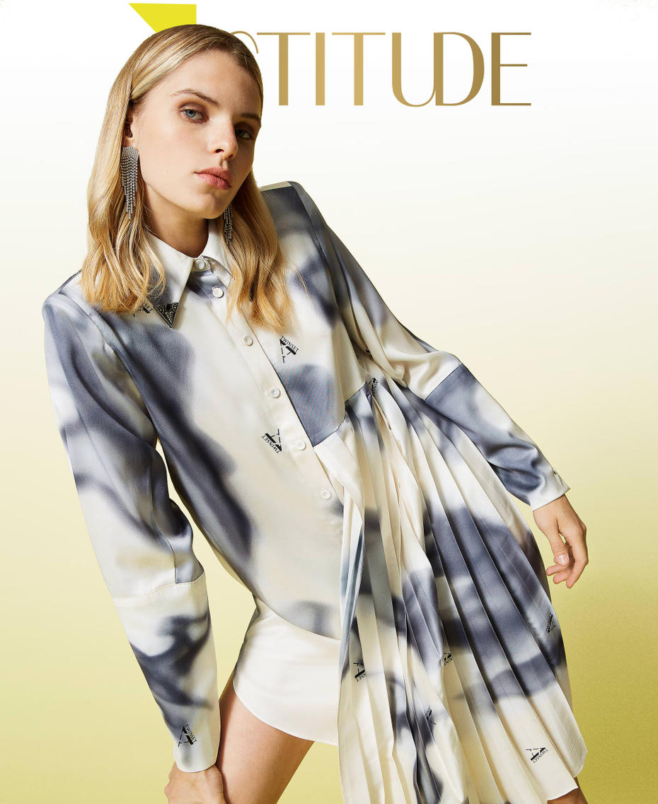 Robe chemisier « Sphene » en twill Imprimé Dégradé Blanc « Nacre » Femme 212AT2272-01