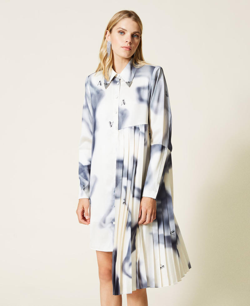 ‘Sphene’ twill shirt dress “Mother of Pearl” White Nuanced Print Woman 212AT2272-02