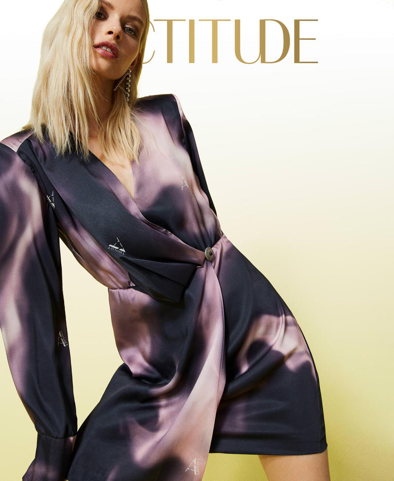 Robe courte « Sphene » en twill imprimé Imprimé Dégradé Noir Femme 212AT2273-01