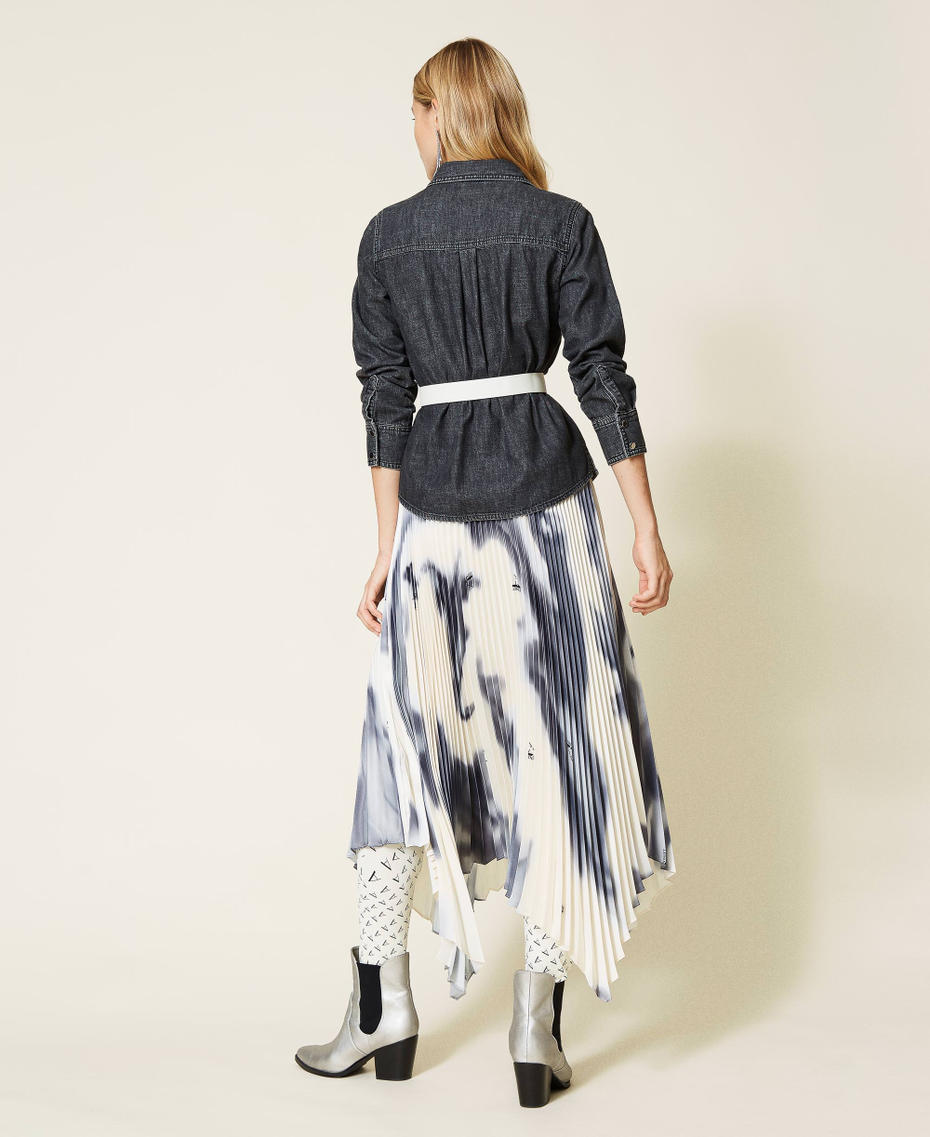 ‘Sphene’ printed twill long skirt “Mother of Pearl” White Nuanced Print Woman 212AT2274-04