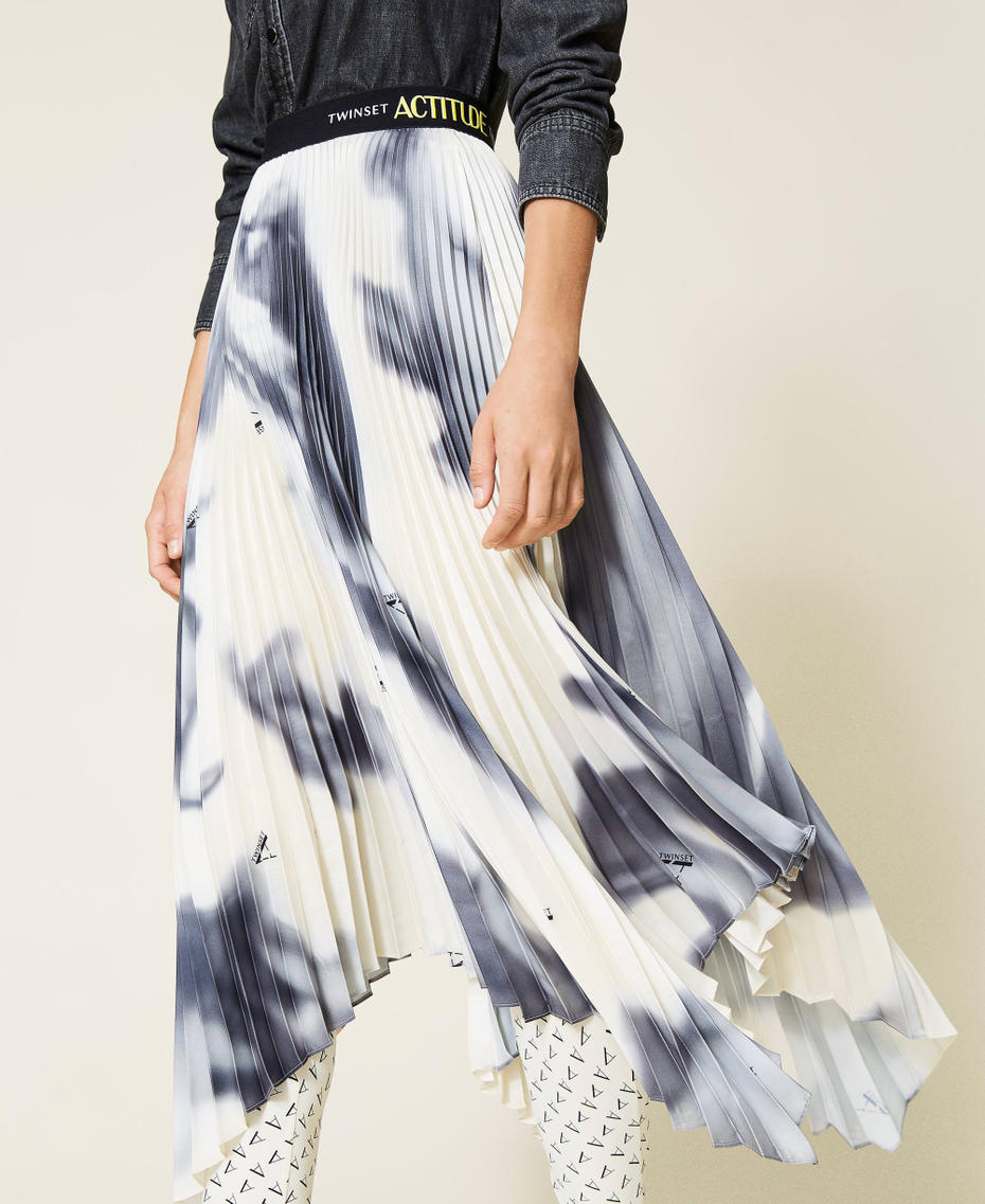 ‘Sphene’ printed twill long skirt “Mother of Pearl” White Nuanced Print Woman 212AT2274-05