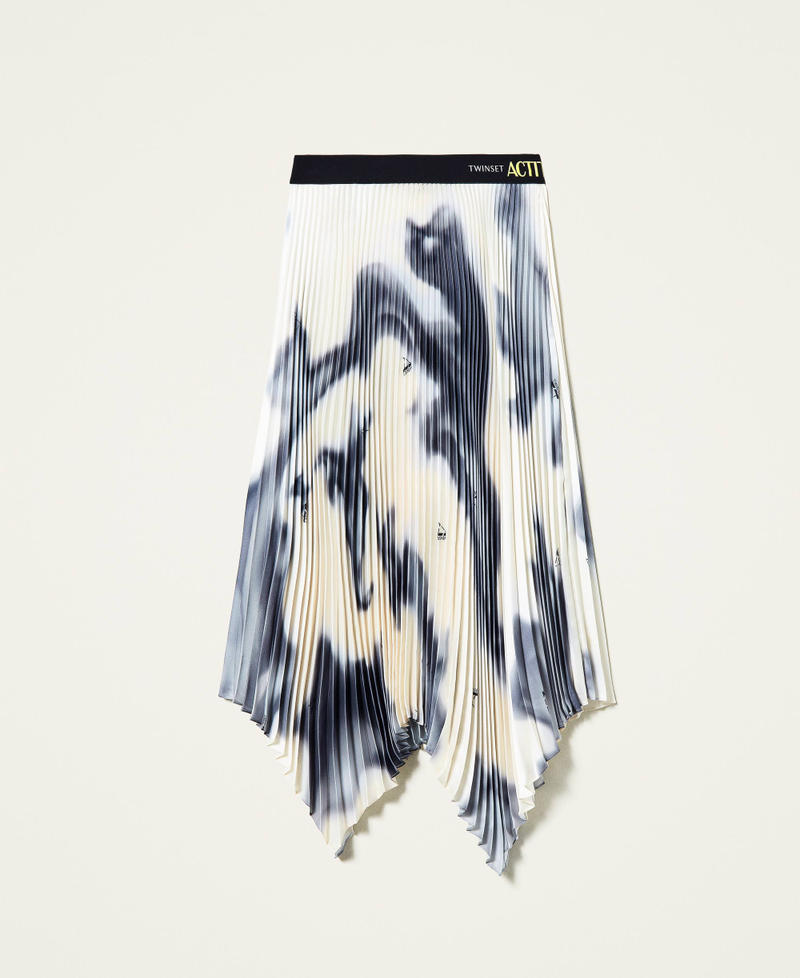 ‘Sphene’ printed twill long skirt “Mother of Pearl” White Nuanced Print Woman 212AT2274-0S