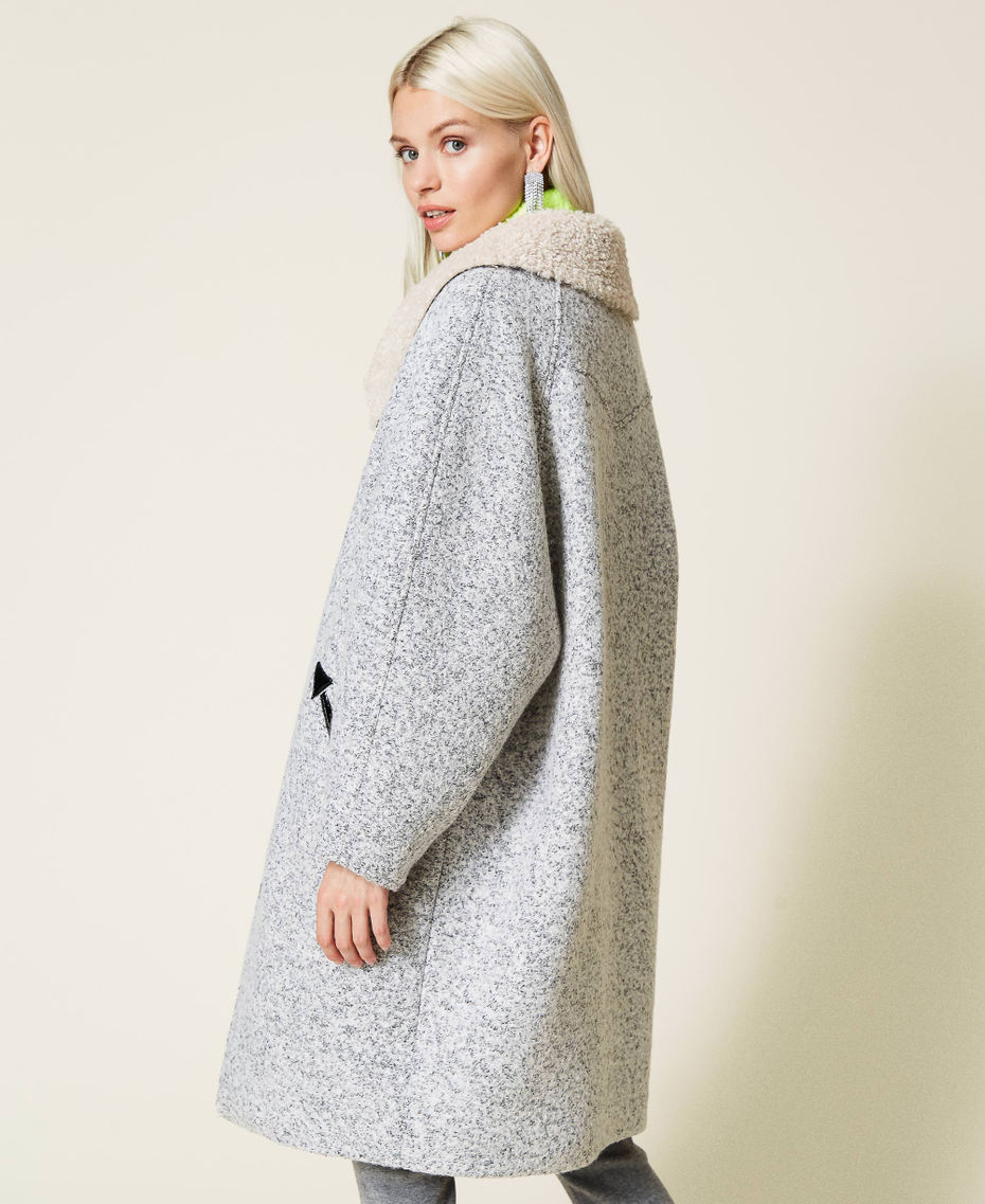 Cappotto in bouclé Bicolor Bianco Madreperla / Nero Donna 212AT2280-05