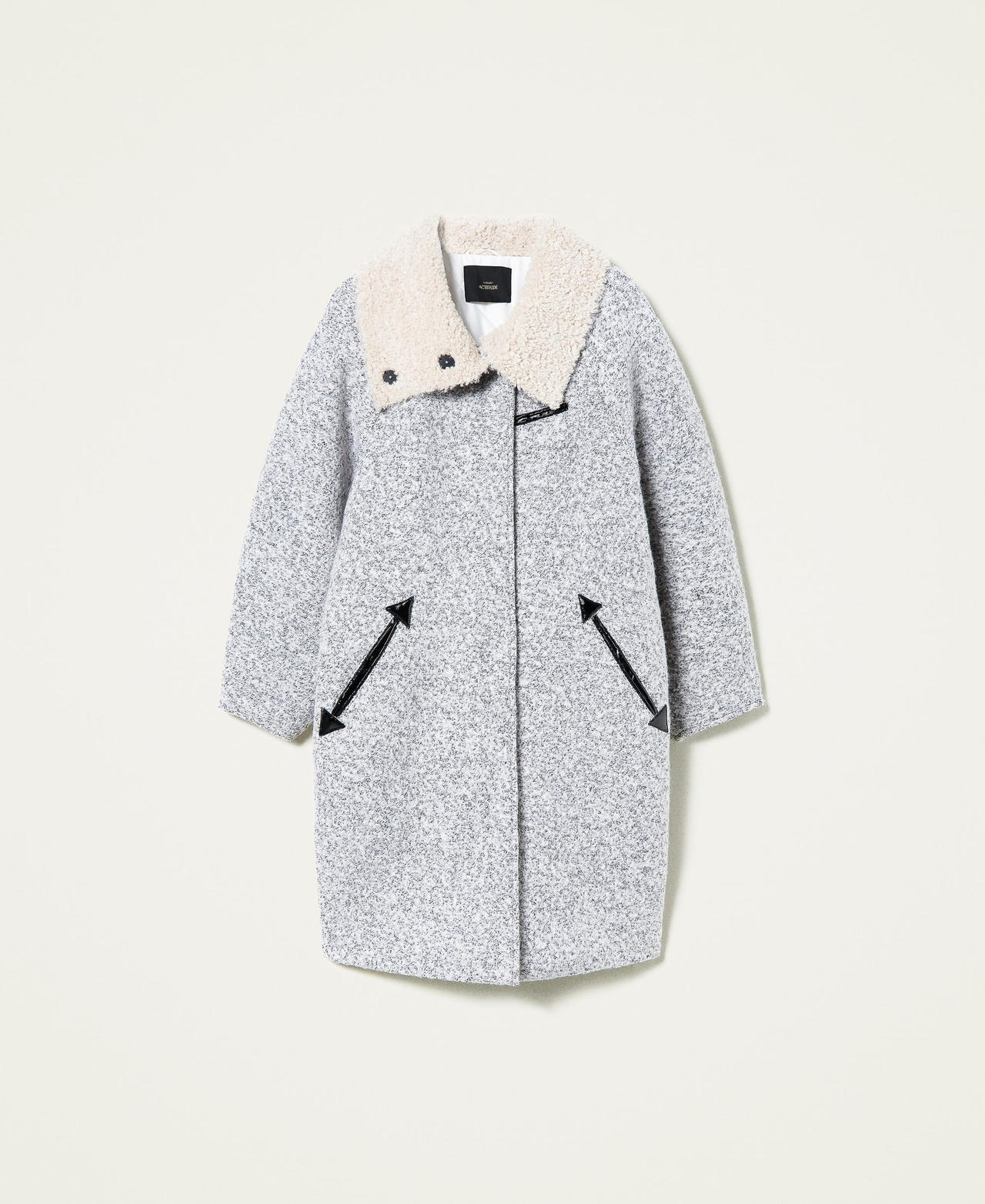 Manteau en tissu bouclé Bicolore Blanc Nacre / Noir Femme 212AT2280-0S