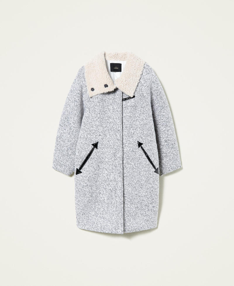 Manteau en tissu bouclé Bicolore Blanc Nacre / Noir Femme 212AT2280-0S
