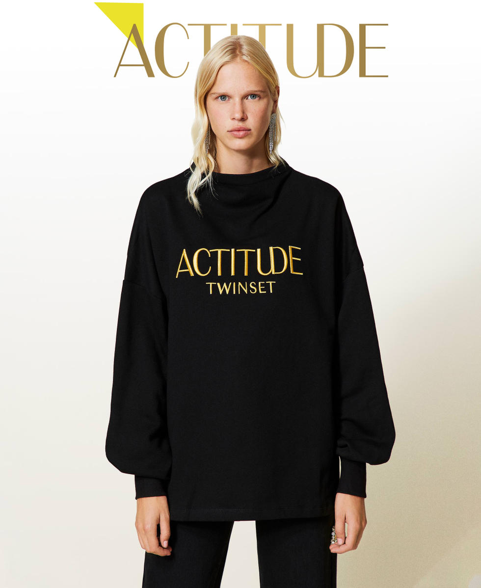 Sweatshirt mit Sticklogo Schwarz Frau 212AT2292-01