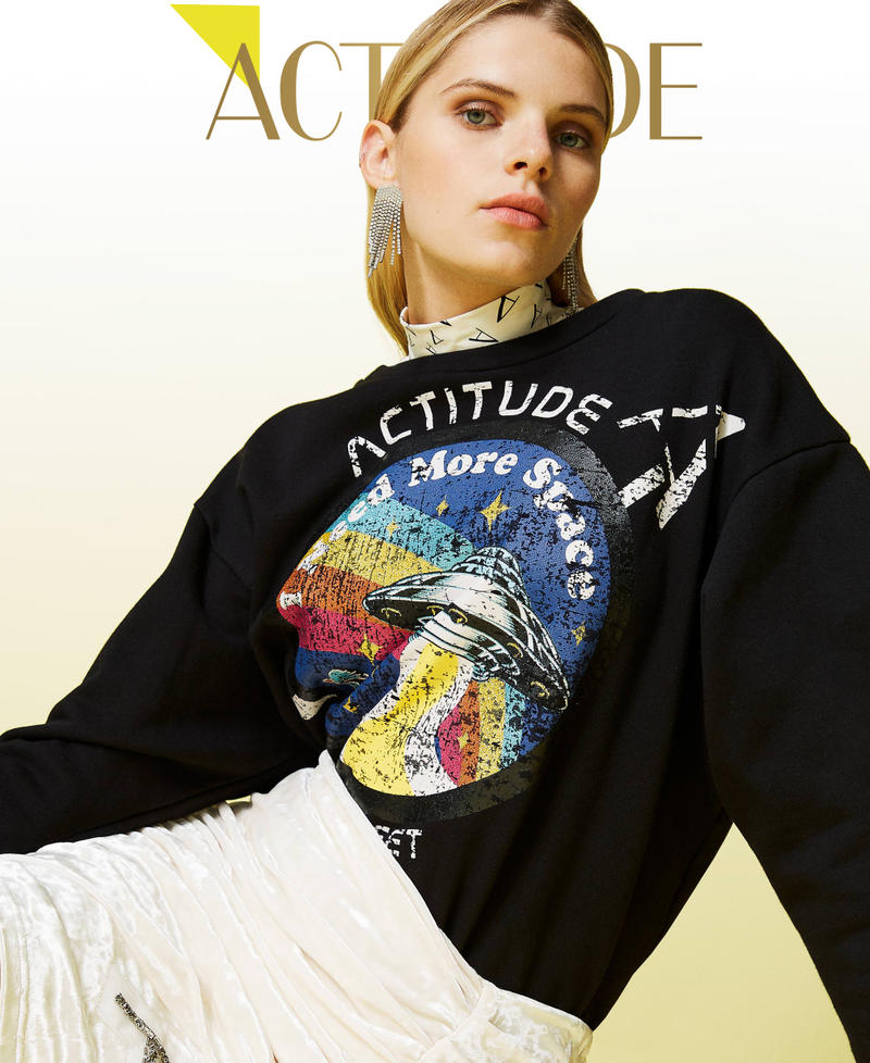 Kasten-Sweatshirt mit Print Schwarz Frau 212AT2302-01