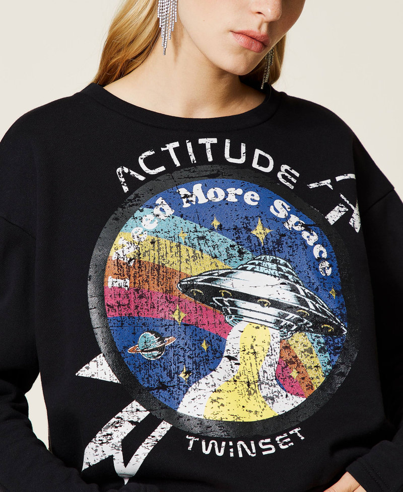 Kasten-Sweatshirt mit Print Schwarz Frau 212AT2302-05