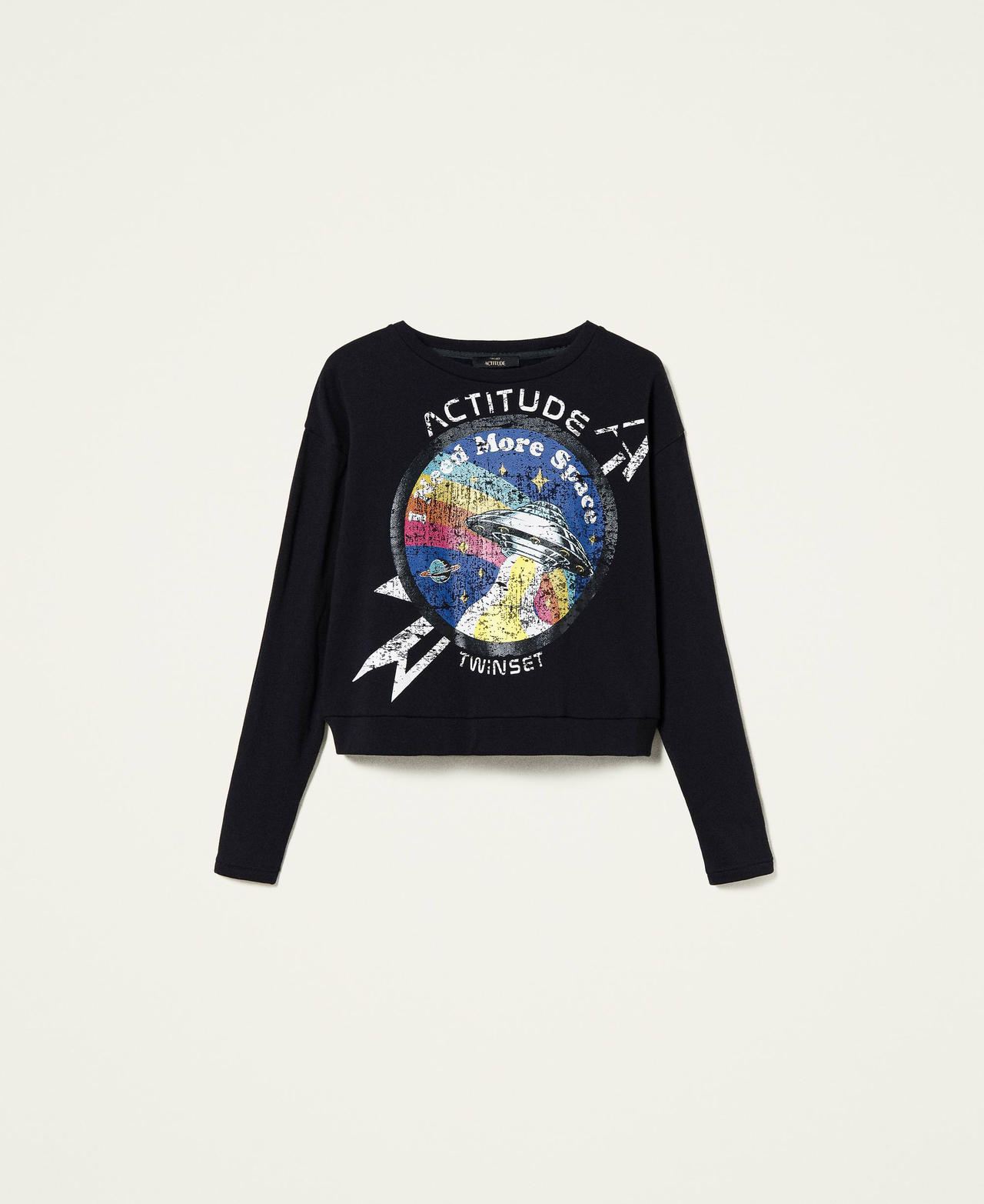 Kasten-Sweatshirt mit Print Schwarz Frau 212AT2302-0S