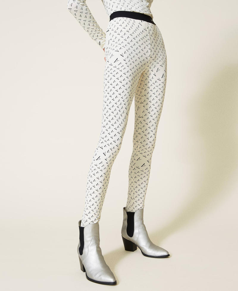 ‘Sapphire’ leggings with logo Black Print Mother of Pearl Woman 212AT2311-04