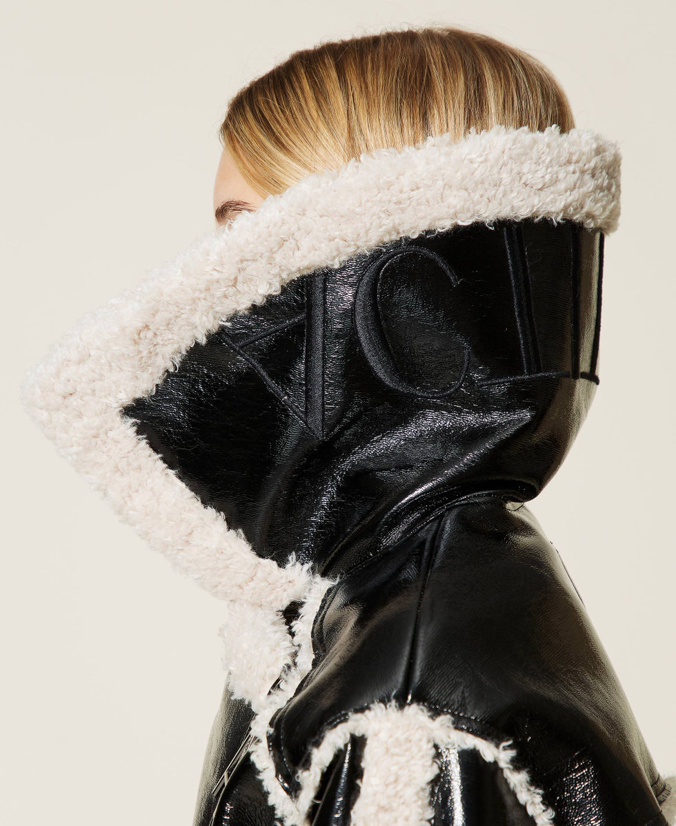 &lsquo;Trona&rsquo; biker jacket with logo Bicolour Black / Mother-of-pearl White Woman 212AT2330-06
