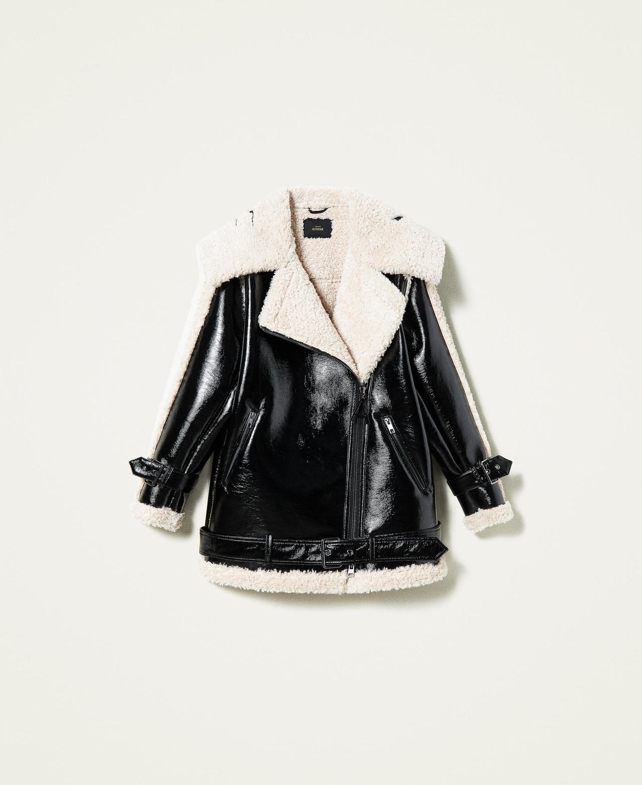 ‘Trona’ biker jacket with logo Bicolour Black / Mother-of-pearl White Woman 212AT2330-0S
