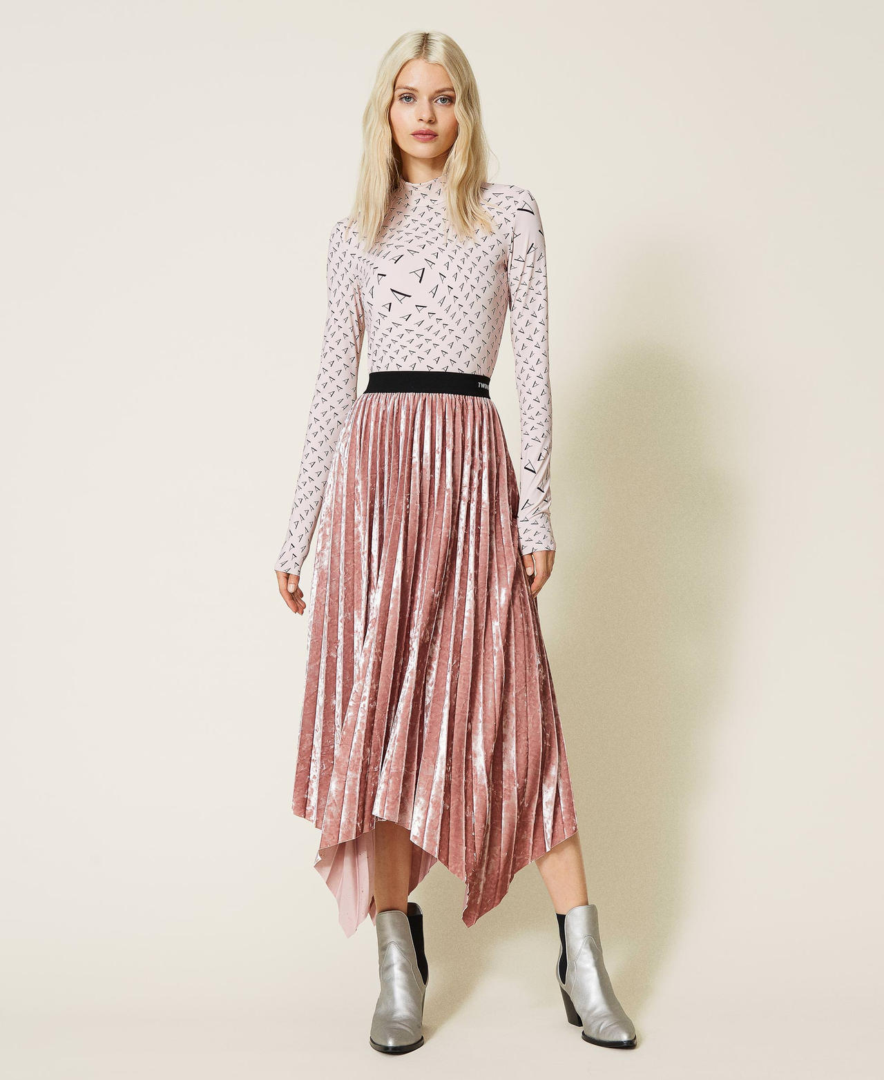 ‘Galena’ pleated velvet skirt "Wood Rose” Pink Woman 212AT2342-02