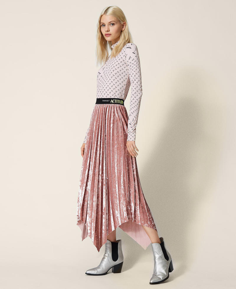 Pink pleated velvet skirt deals