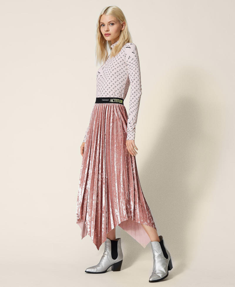 ‘Galena’ pleated velvet skirt "Wood Rose” Pink Woman 212AT2342-03