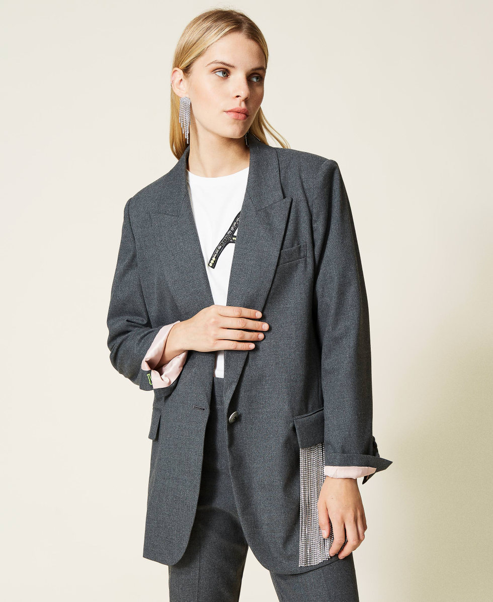 Chaqueta blazer de franela Gris M&eacute;lange Oscuro Mujer 212AT2360-02