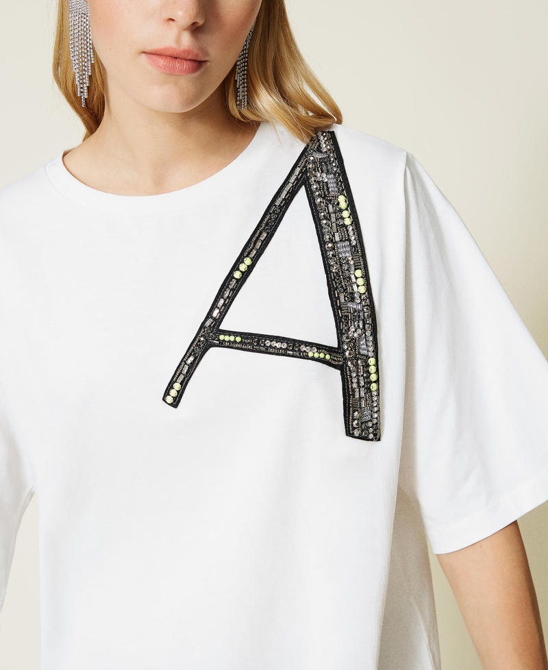 T-shirt con logo ricamato Donna, Bianco | TWINSET Milano