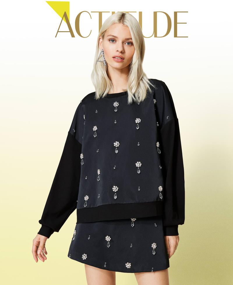 Sweat-shirt &laquo;&nbsp;Diamond&nbsp;&raquo; en satin duchesse Noir Femme 212AT2386-01