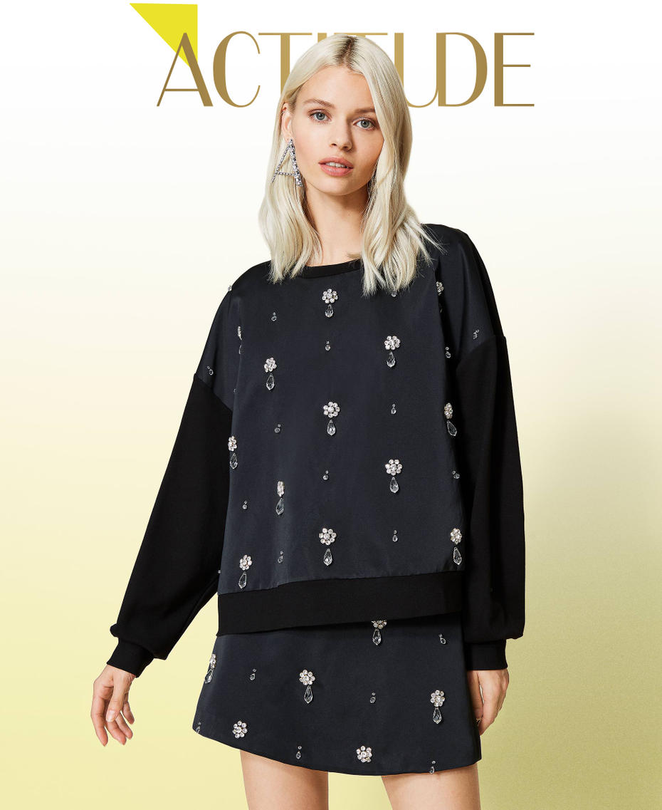 Sweat-shirt &laquo;&nbsp;Diamond&nbsp;&raquo; en satin duchesse Noir Femme 212AT2386-01