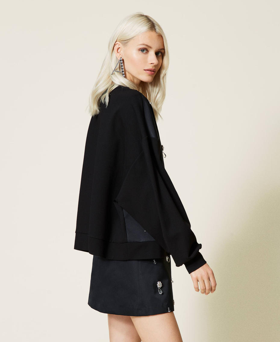 Sweat-shirt &laquo;&nbsp;Diamond&nbsp;&raquo; en satin duchesse Noir Femme 212AT2386-03