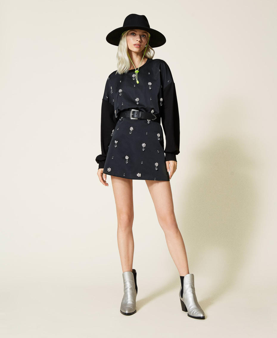 Sweat-shirt &laquo;&nbsp;Diamond&nbsp;&raquo; en satin duchesse Noir Femme 212AT2386-0T