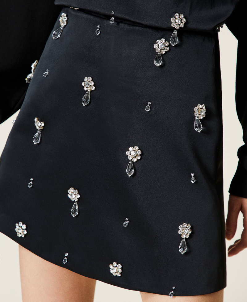 Mini-jupe « Diamond » en satin duchesse avec broderie Noir Femme 212AT2387-05