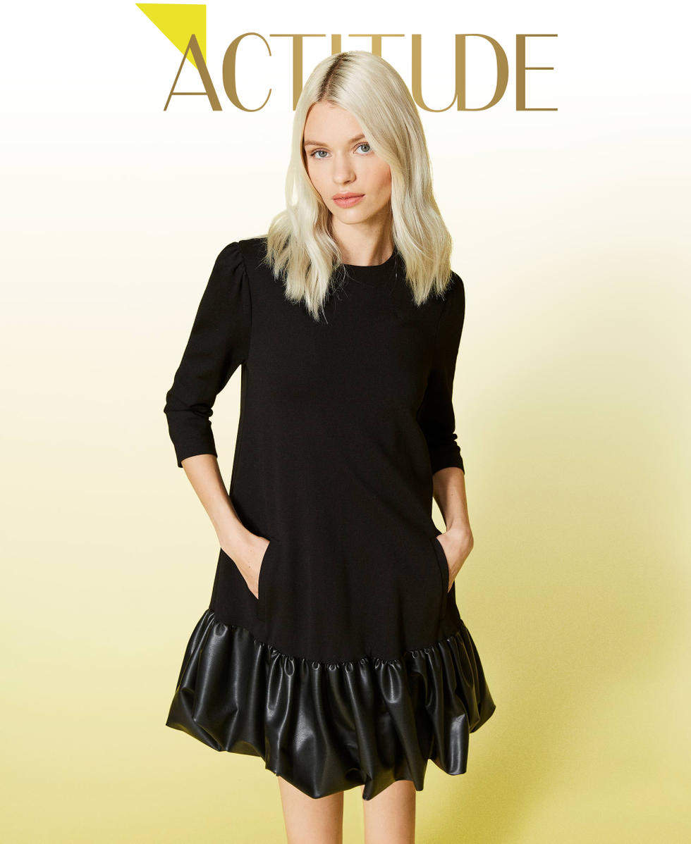 Robe avec volant fronce Femme Noir TWINSET Milano