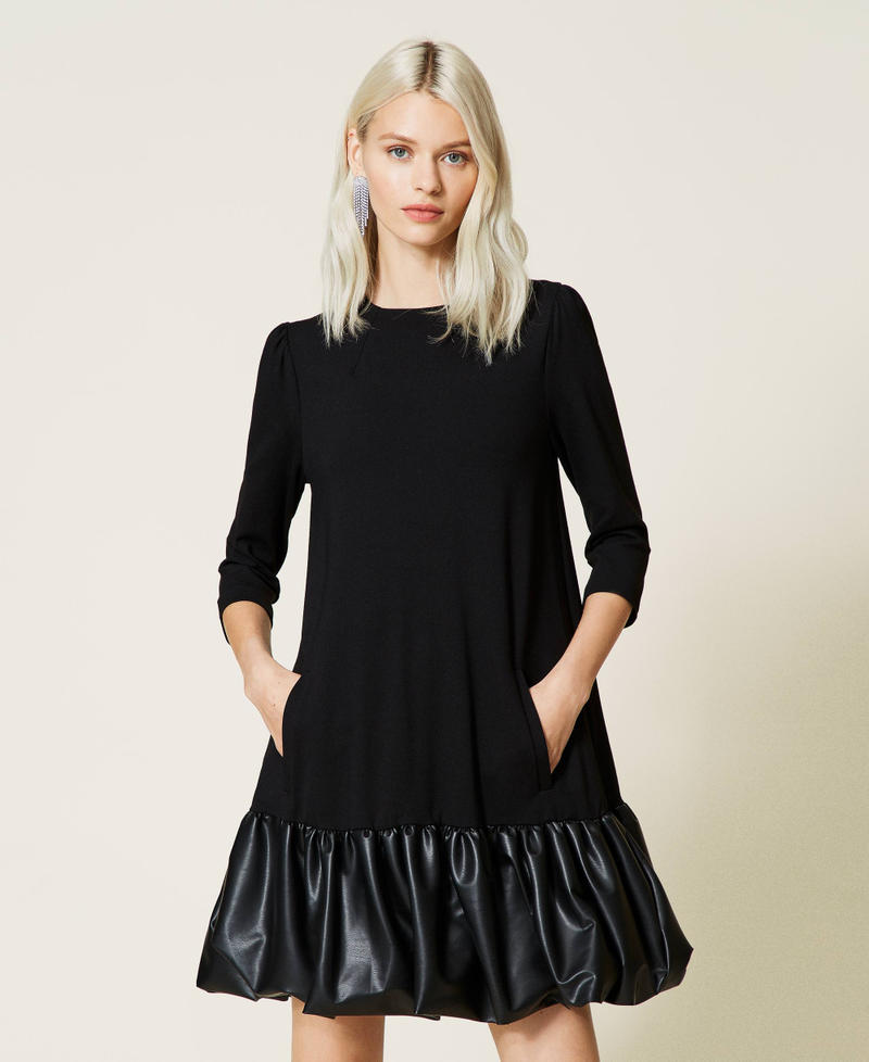 Dress with gathered flounce Black Woman 212AT2391-02