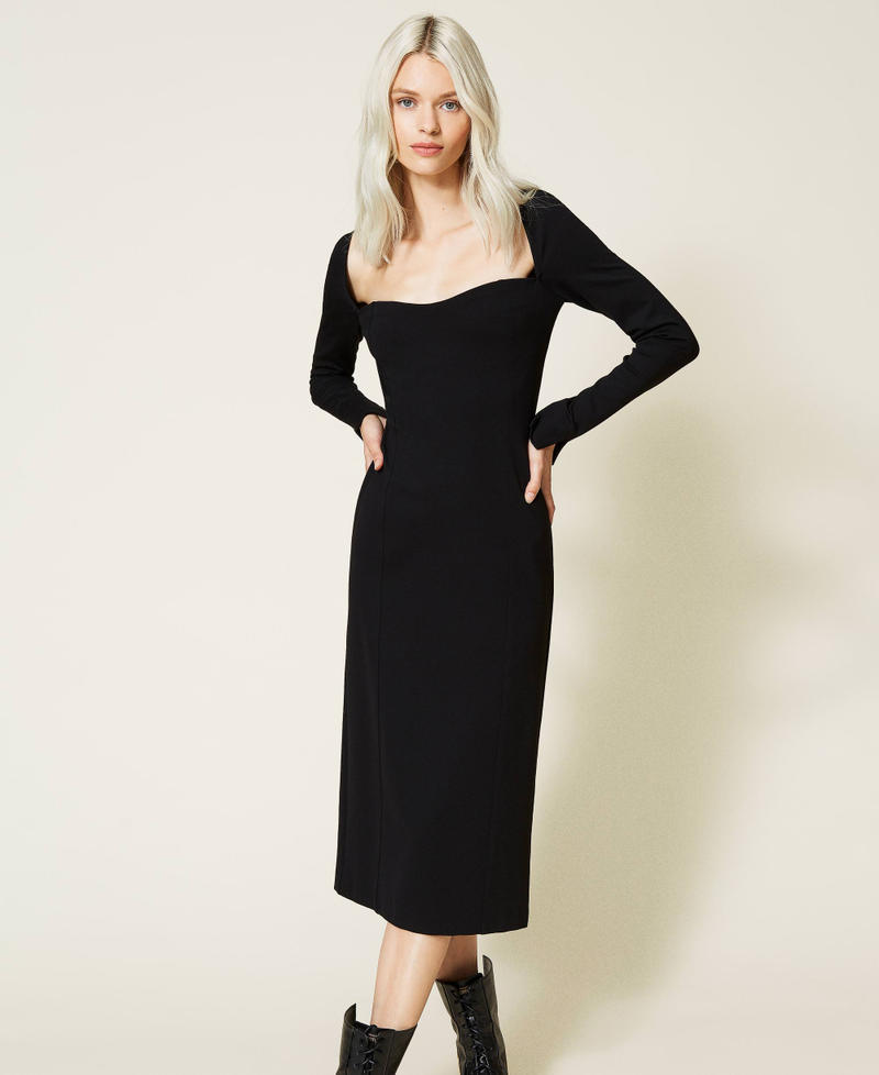 Fitted dress with sweetheart neckline Black Woman 212AT2410-02