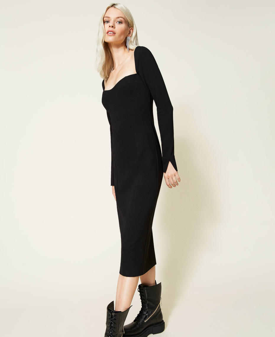 Fitted dress with sweetheart neckline Black Woman 212AT2410-03