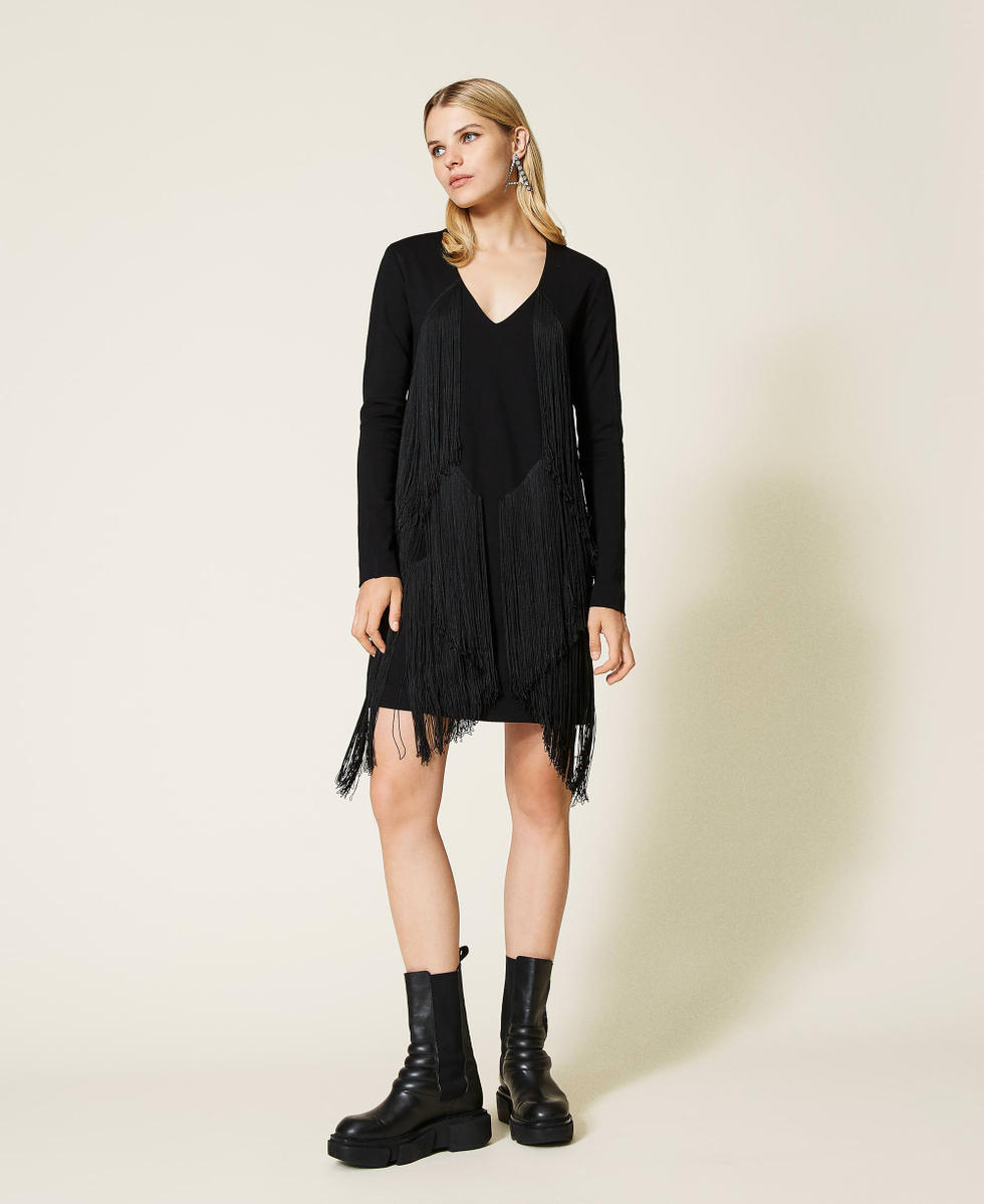 Black dress best sale with fringe sleeves