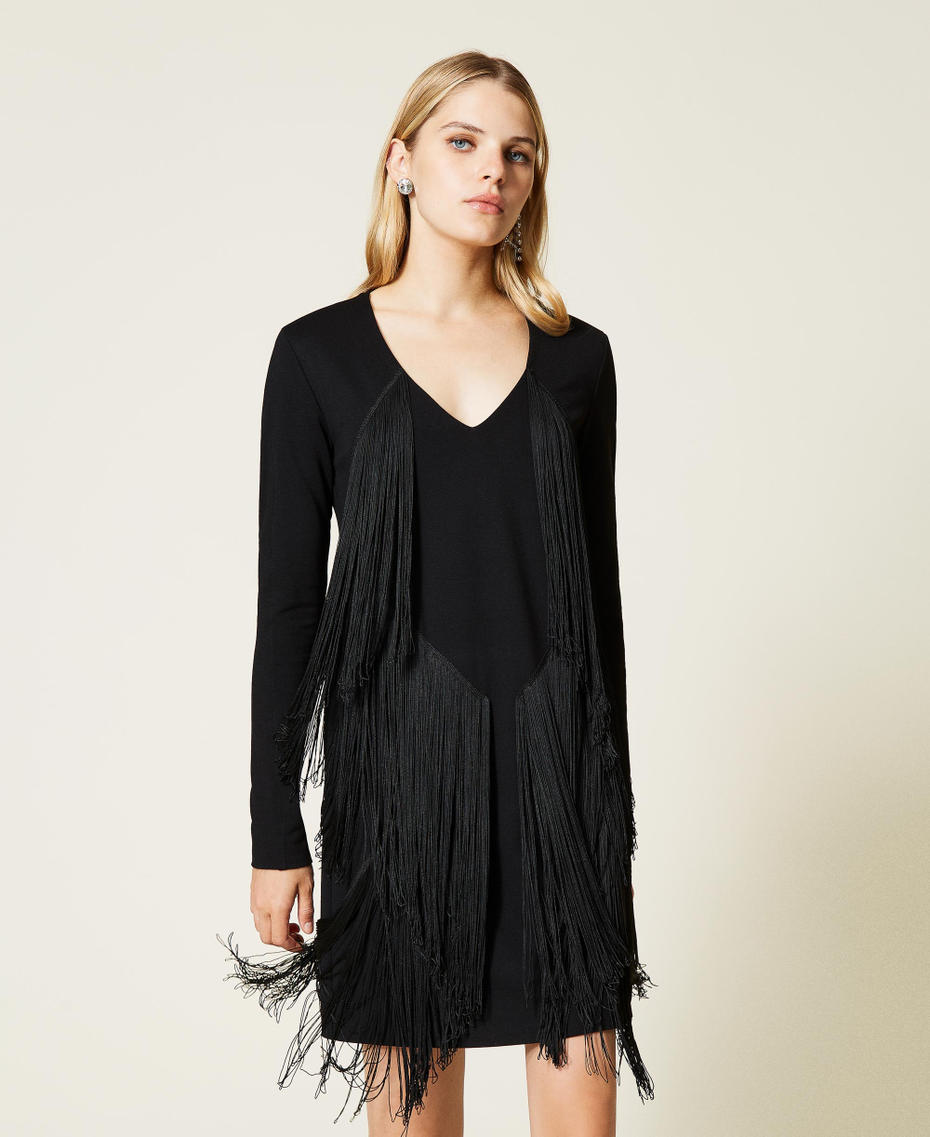 Vestido con flecos Mujer, Negro TWINSET Milano