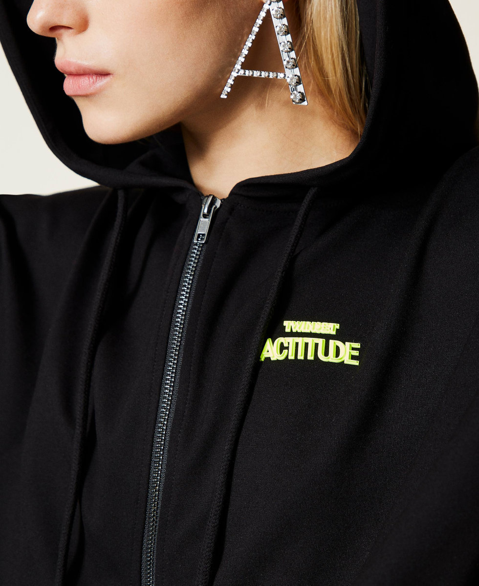 Sweatjacke mit Kapuze und Logo Schwarz Frau 212AT241A-05