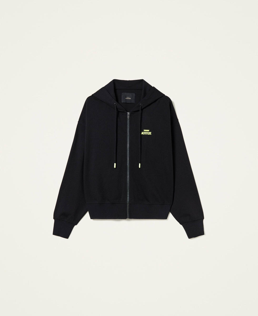 Sweatjacke mit Kapuze und Logo Schwarz Frau 212AT241A-0S