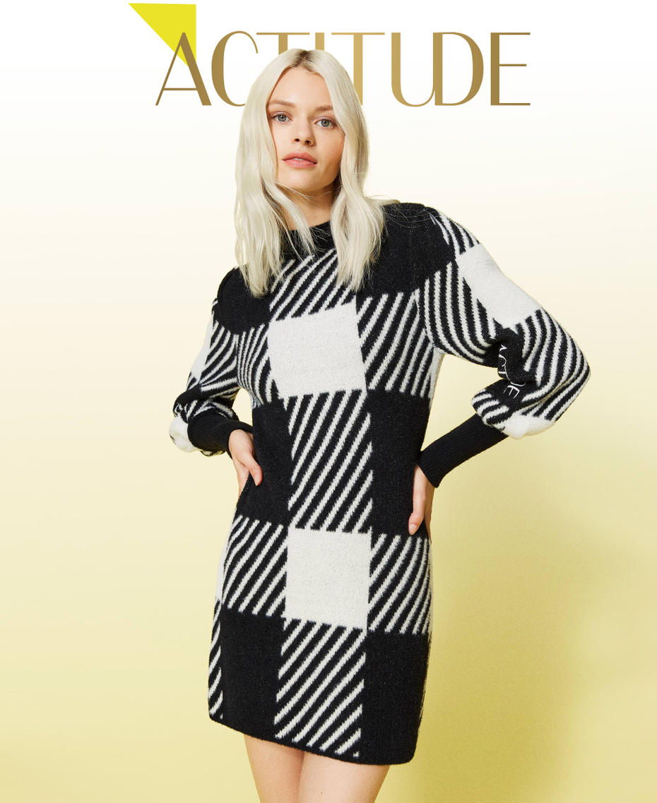 Abito jacquard check Jacquard Check Nero / Madreperla Donna 212AT3041-01