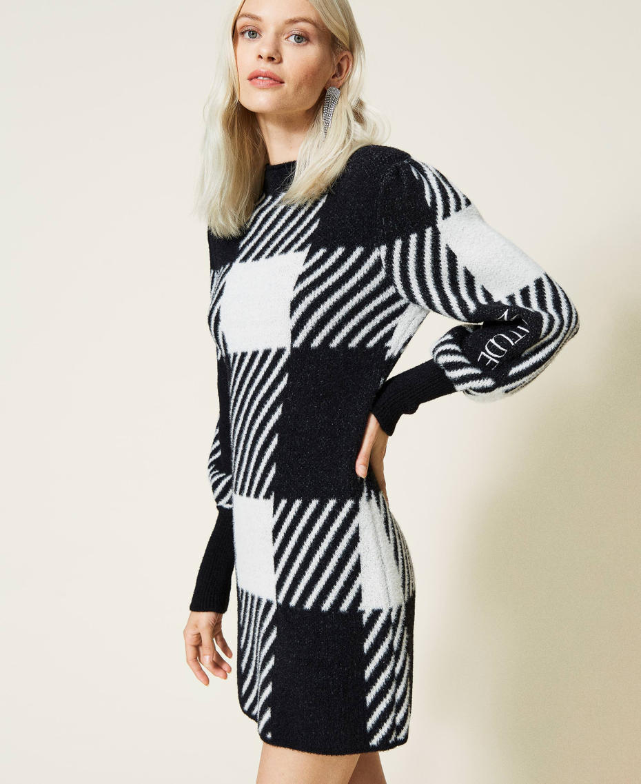 Abito jacquard check Jacquard Check Nero / Madreperla Donna 212AT3041-03