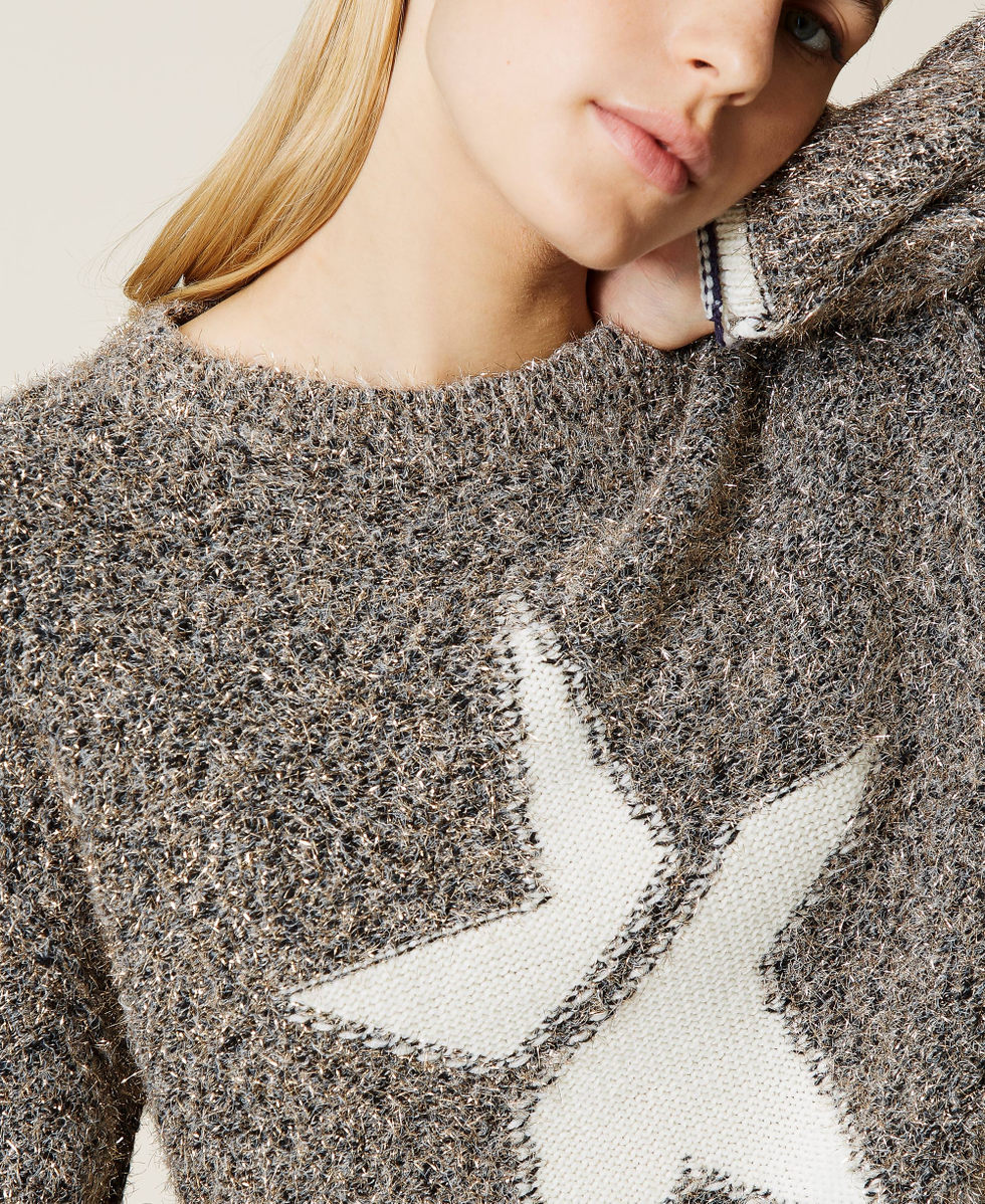 Jumper with inlaid star Lurex Grey Marl Multicolour Woman 212AT3060-05