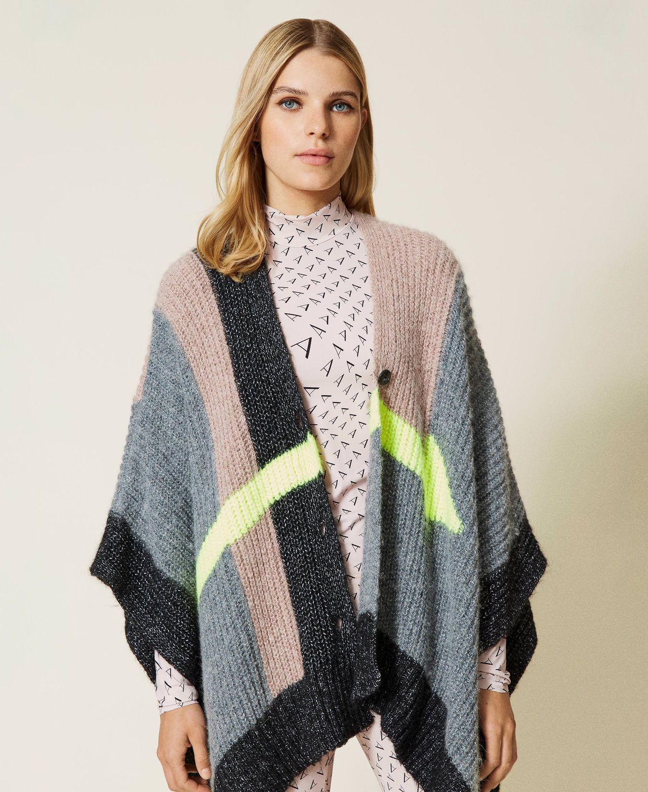 Mantella color block con intarsio Multicolor Intarsia Grigio "Magnete" Donna 212AT3091-02