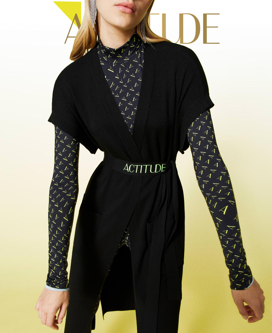 Long gilet with logo belt Black Woman 212AT3102-01
