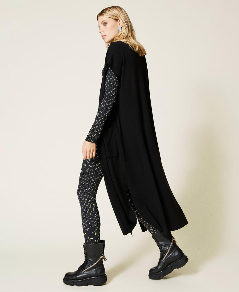 Long gilet with logo belt Black Woman 212AT3102-04