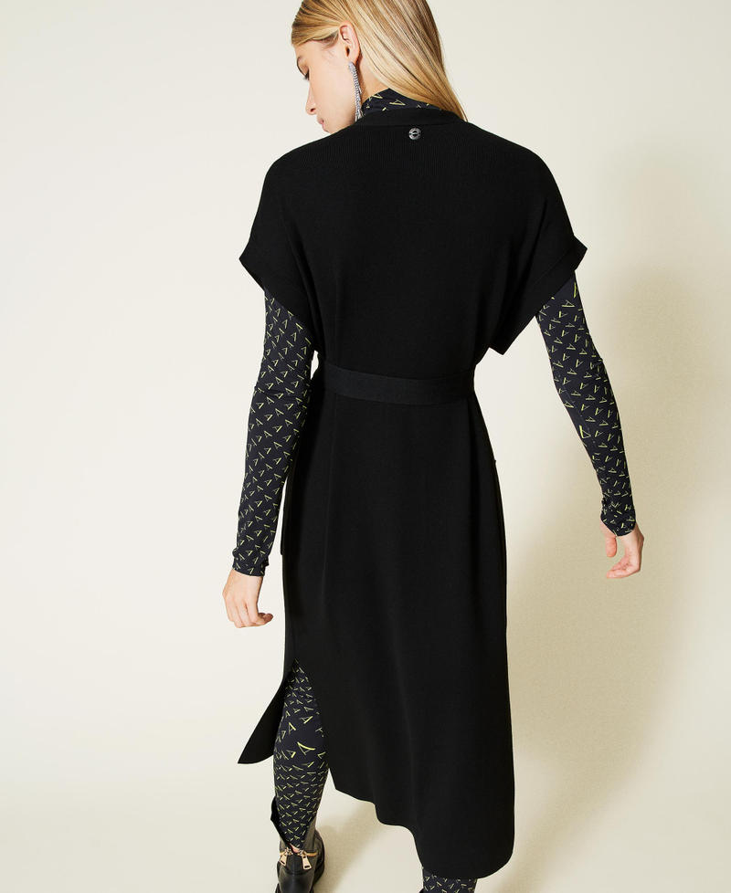 Long gilet with logo belt Black Woman 212AT3102-05