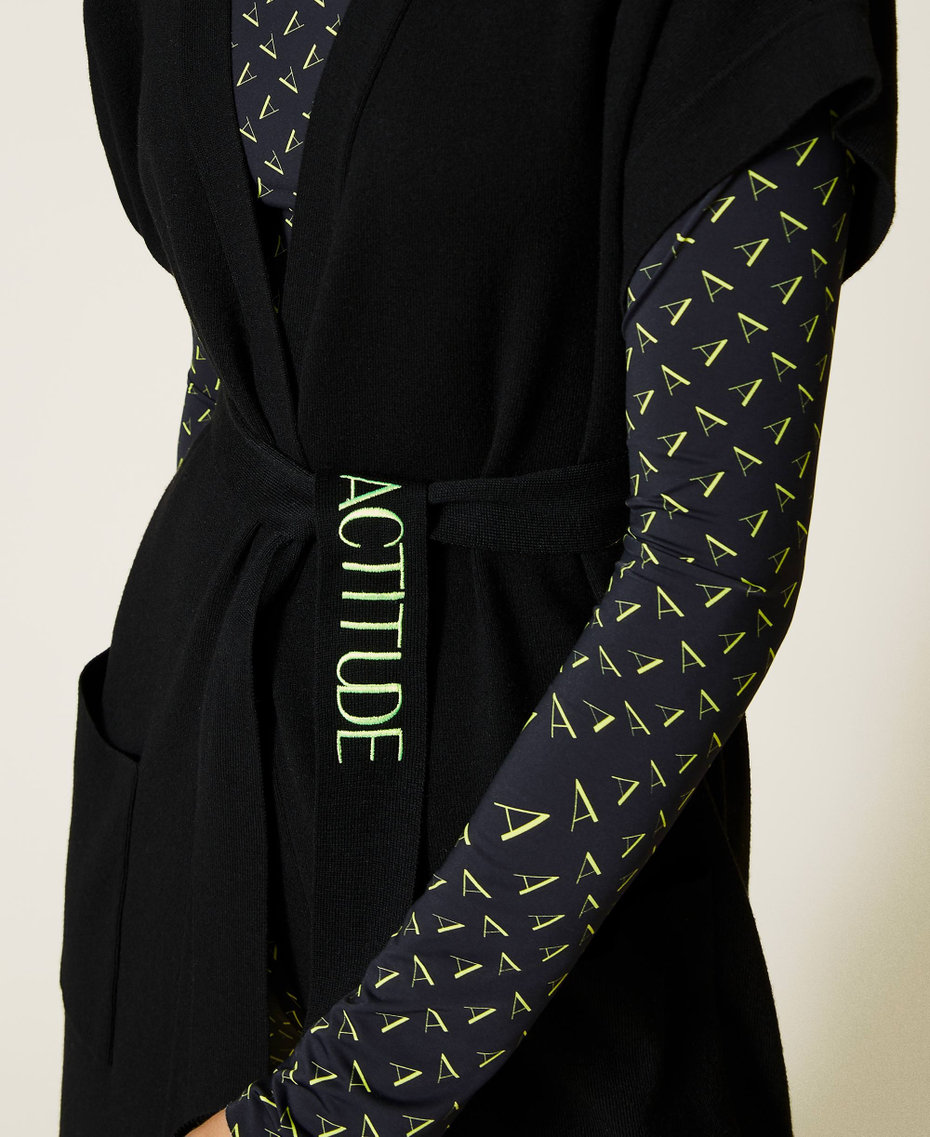 Long gilet with logo belt Black Woman 212AT3102-06