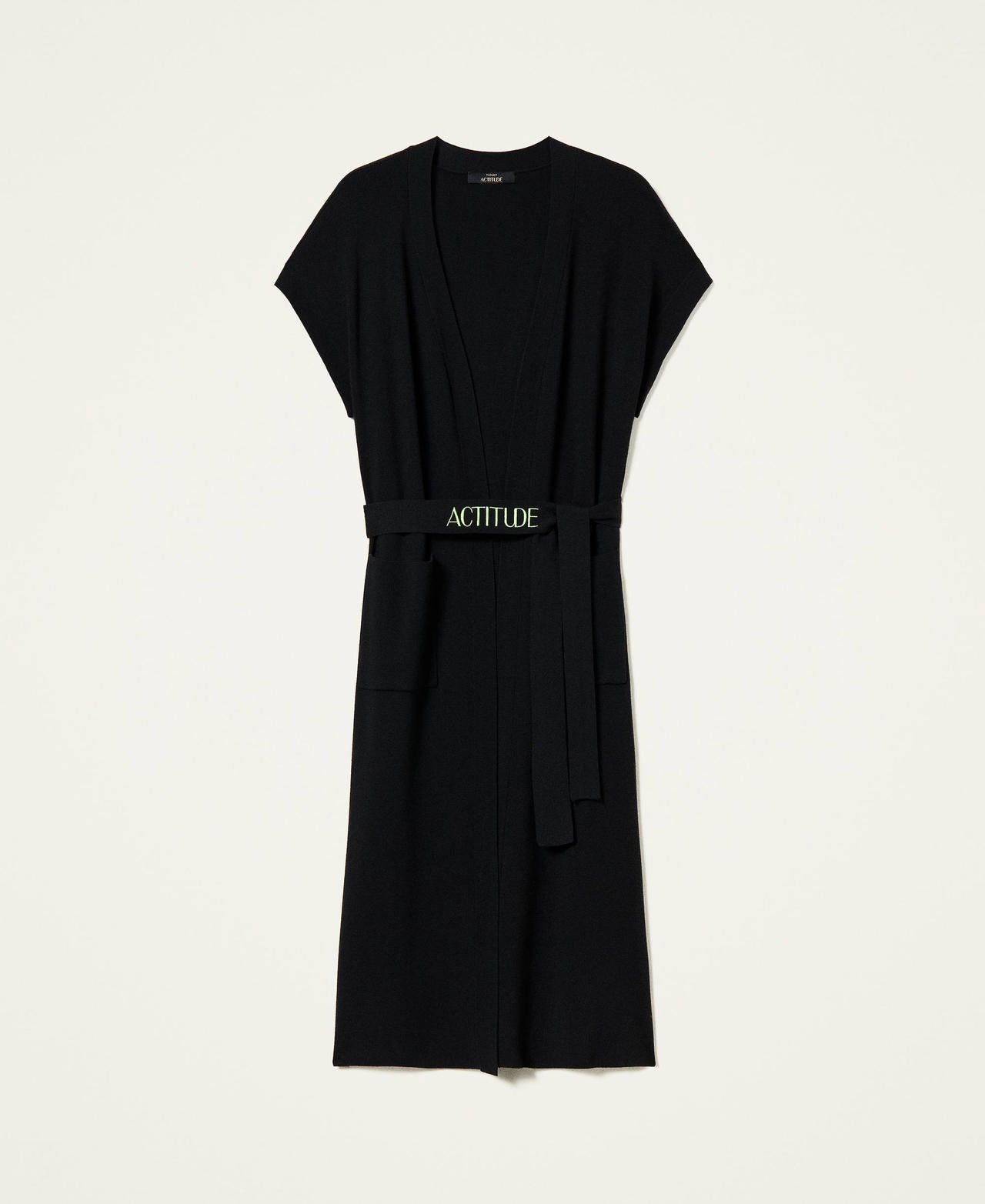 Long gilet with logo belt Black Woman 212AT3102-0S