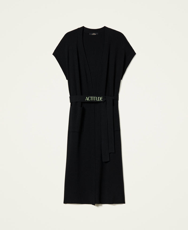 Long gilet with logo belt Black Woman 212AT3102-0S