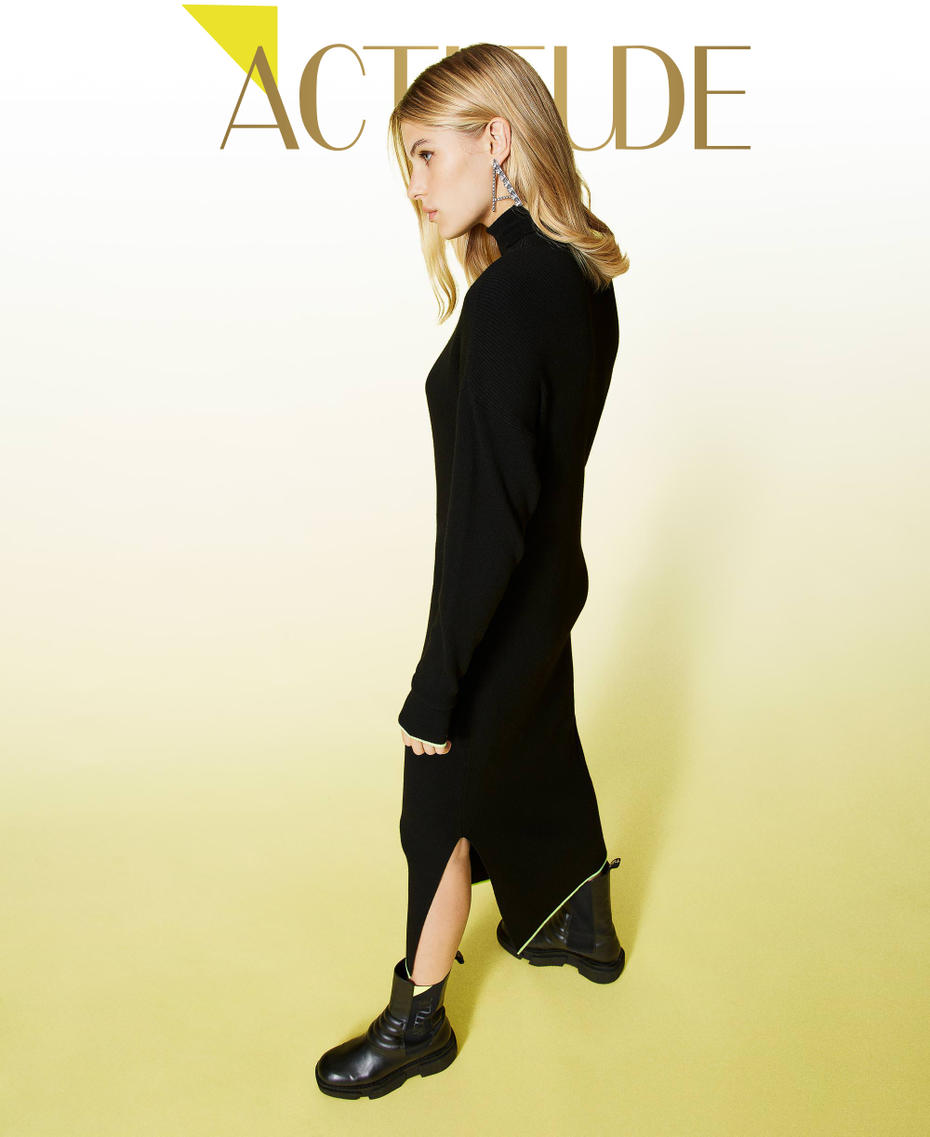 Vestido largo acanalado Negro Mujer 212AT3104-01