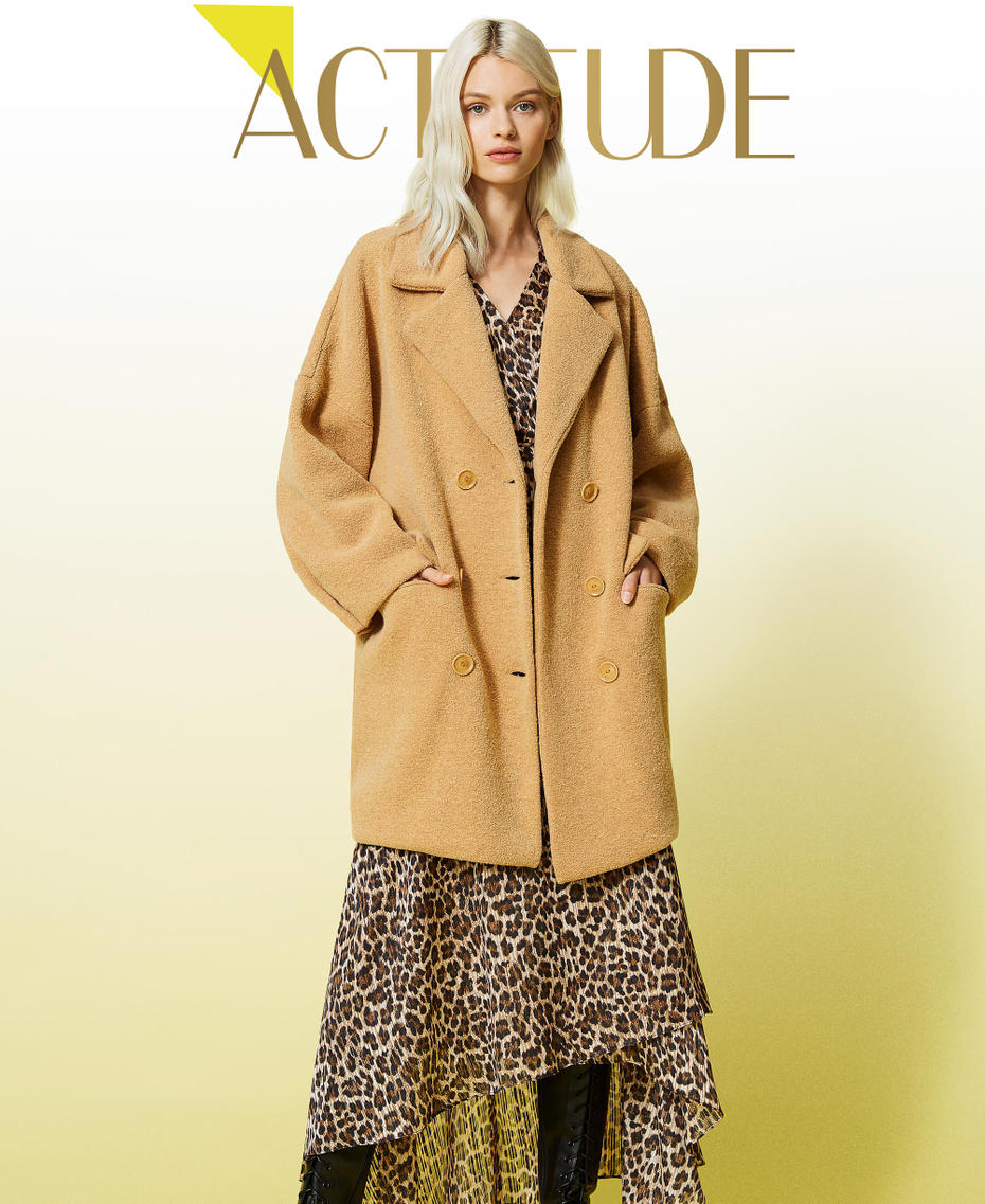 Boucl&eacute; coat Soft Beige Woman 212AT3113-01