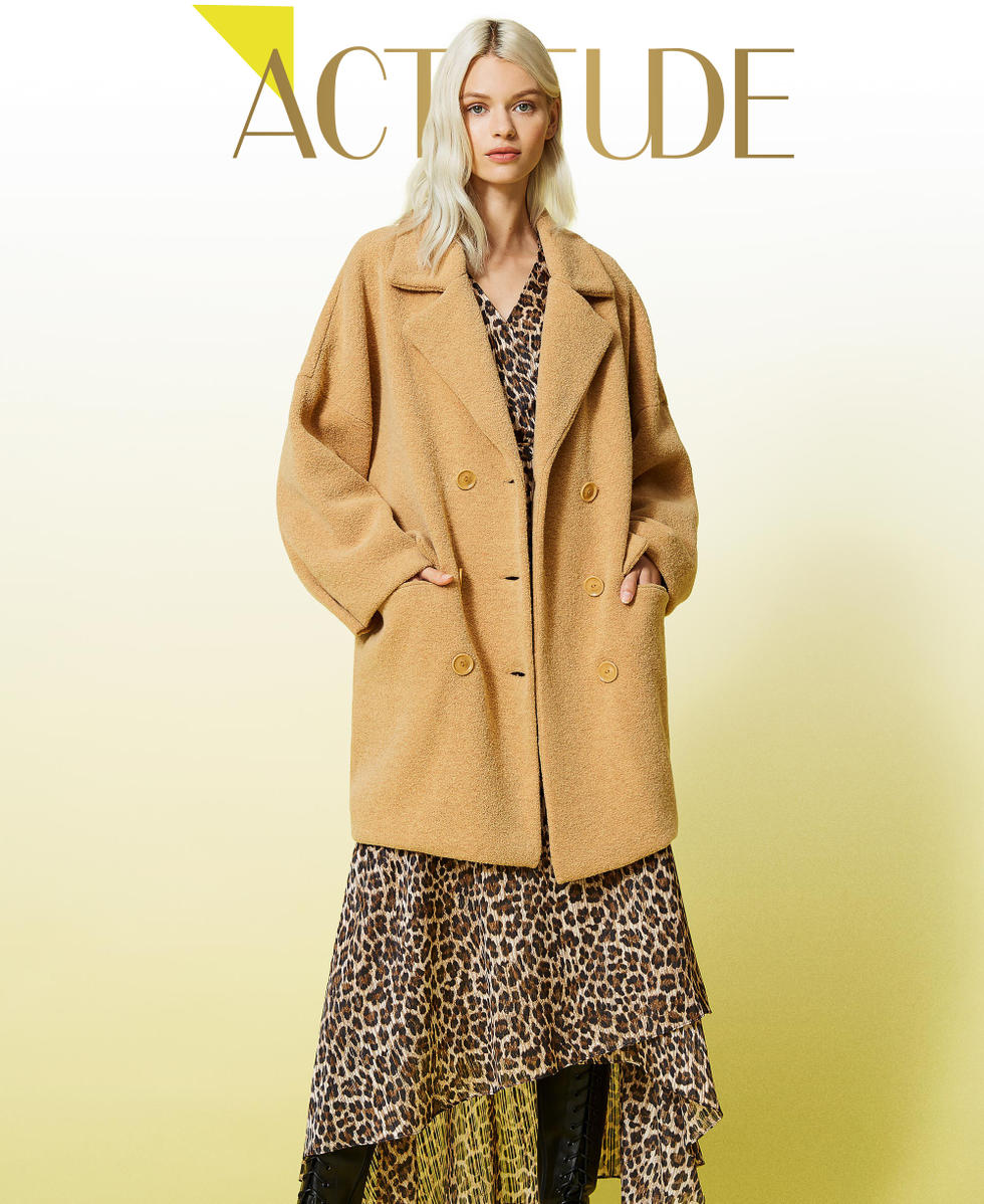 Orange boucle coat best sale